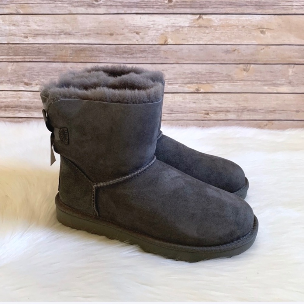 UGG Grey Mini Bailey Bow II Boots - Picture 3 of 6